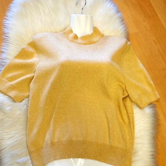St. John Basics Gold Lurex Sparkly Short Sleeved Sweater - Picture 9 of 12